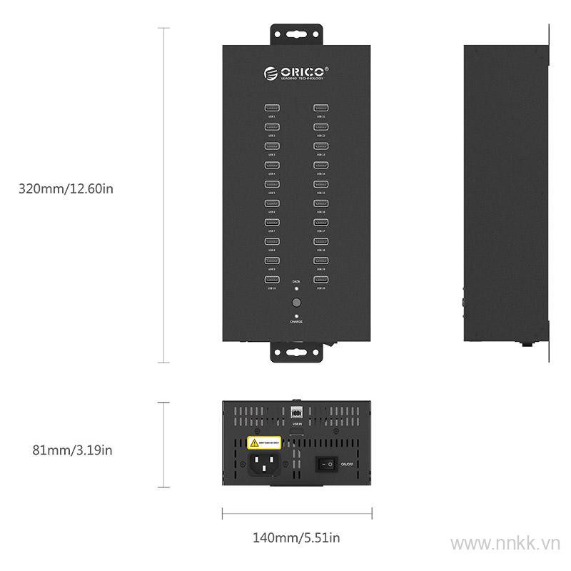 Bộ chia USB HUB 20 cổng USB 2.0 ORICO IH20P-EU-BK