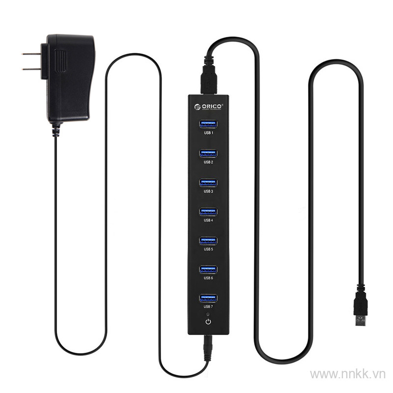 Bộ chia USB HUB 7 cổng USB 3.0 có nguồn phụ Orico H7013-U3-AD-BK