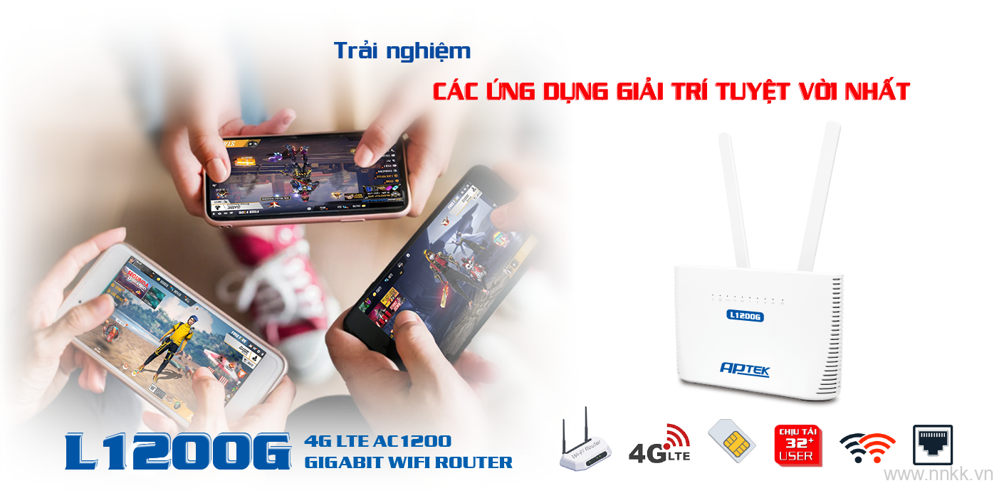 Bộ phát sóng wifi dùng sim 4G chuẩn AC1200 APTEK L1200G