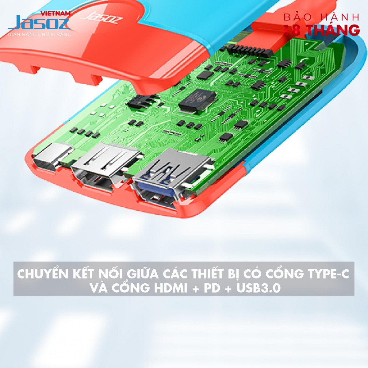 Bộ chuyển đổi type-c sang hdmi usb 3.0 pd 100w jasoz h106 3 trong 1 chính hãng