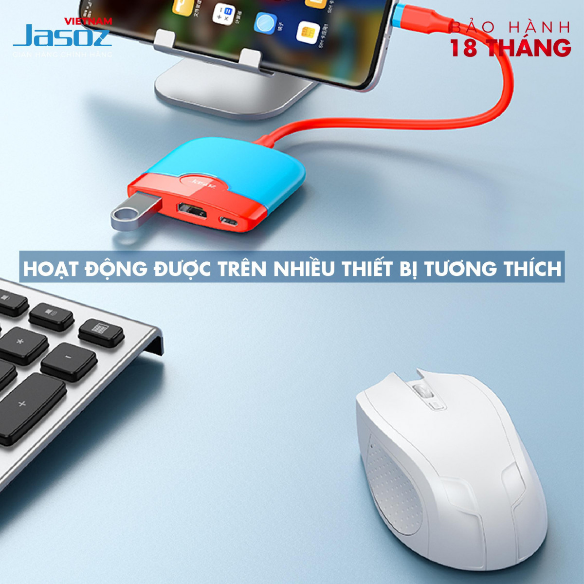 Bộ chuyển đổi type-c sang hdmi usb 3.0 pd 100w jasoz h106 3 trong 1 chính hãng