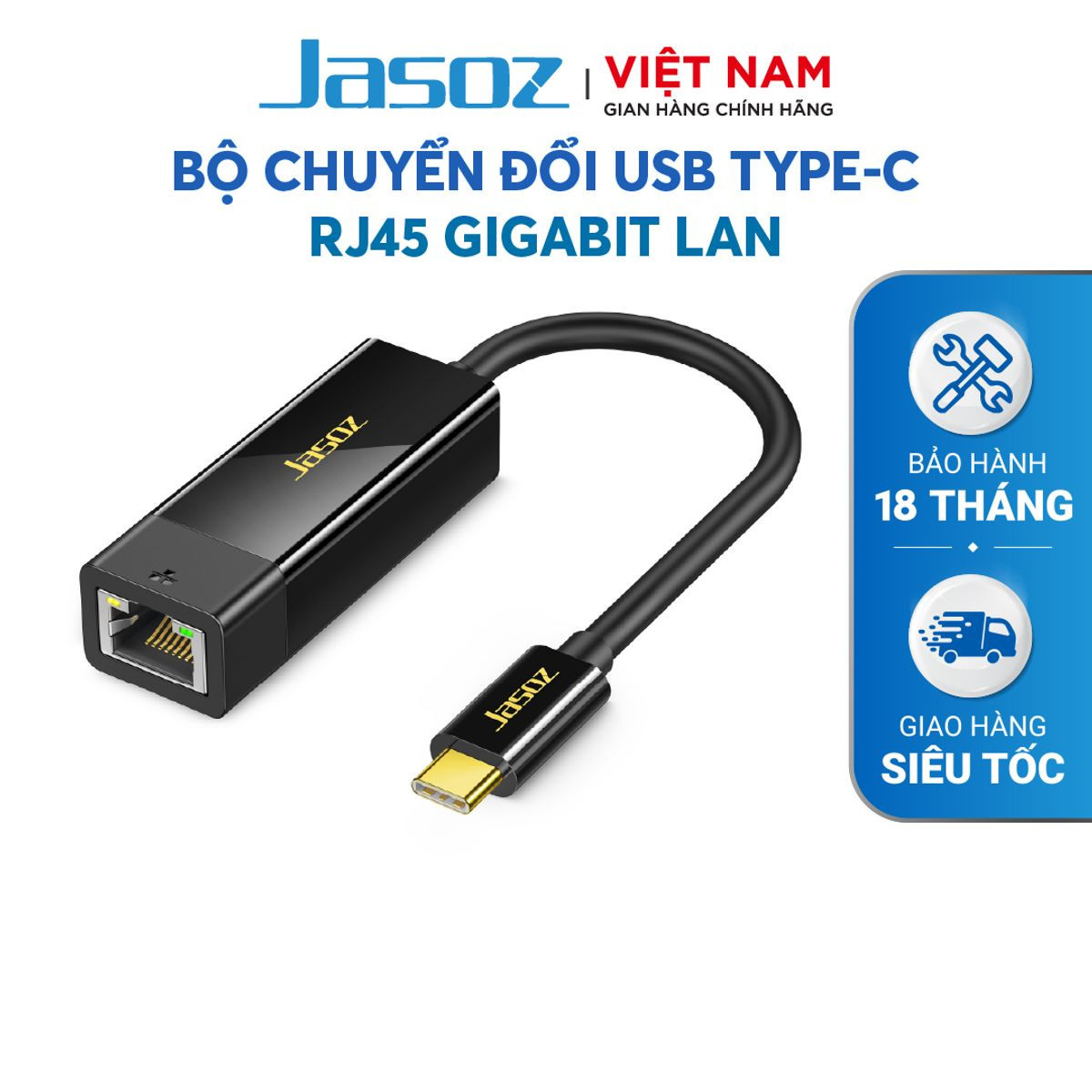 Bộ chuyển đổi mạng USB Type-C sang RJ45 Gigabit LAN Jasoz T-F114 | 1000Mbps | Chip RTL8153