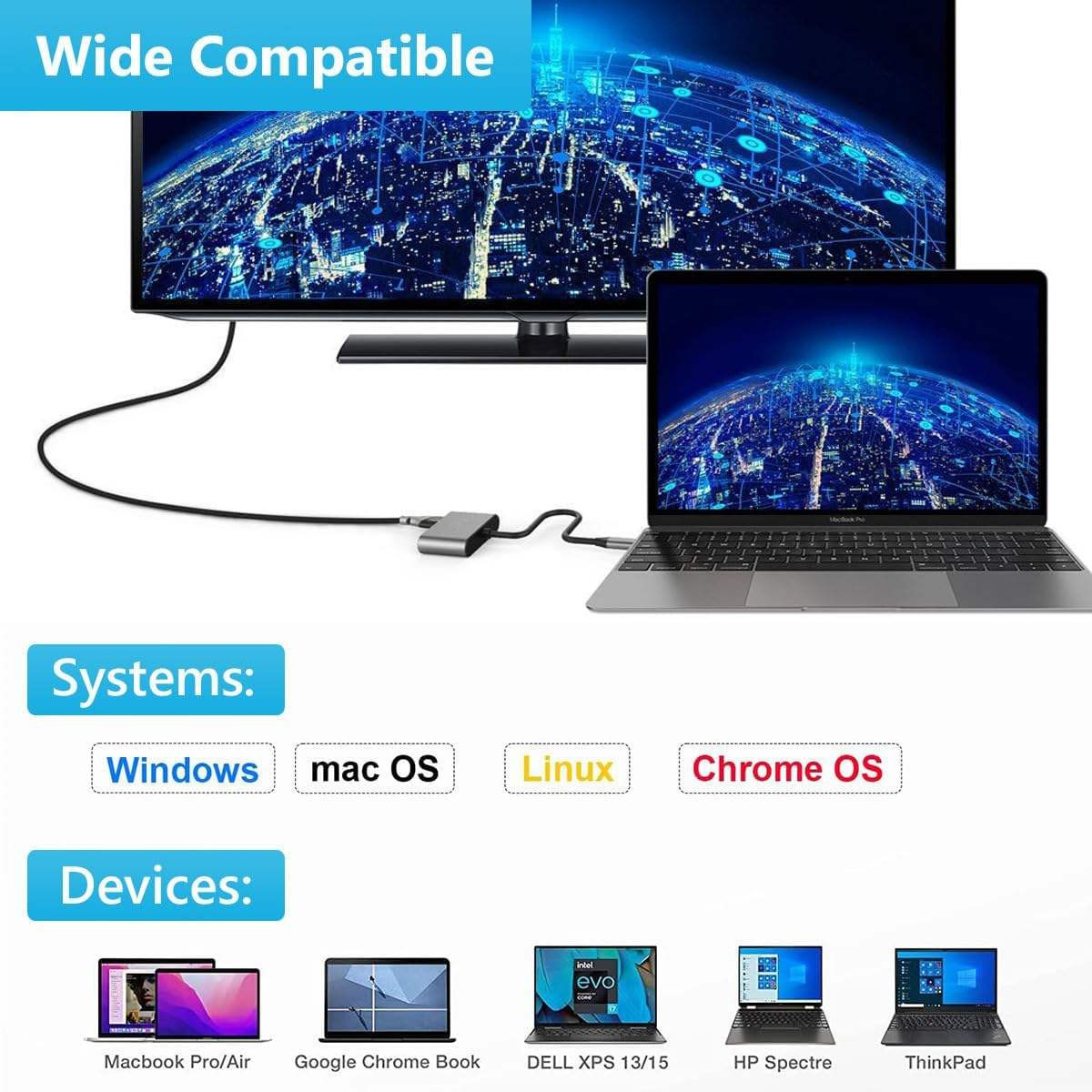 Bộ chuyển đổi Type-C ra HDMI + VGA 2 trong 1 | Chip Realtek EP9631G | Xuất hình đồng thời