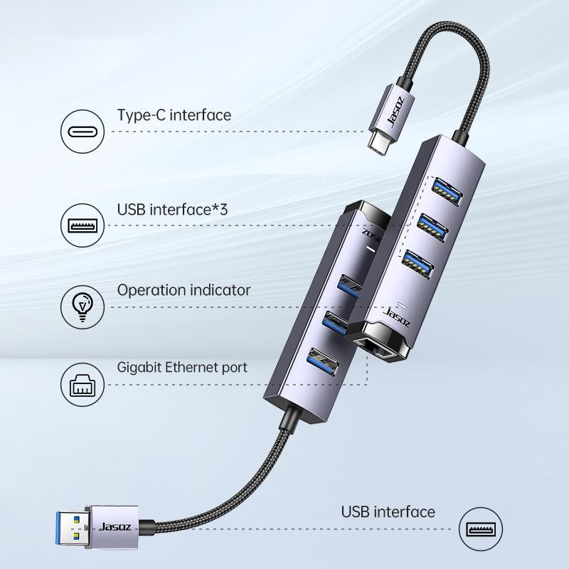 Card mạng Gigabit USB Type-C / Type-A + Hub 3 cổng USB 3.0 | 1000Mbps | Chip RTL8153