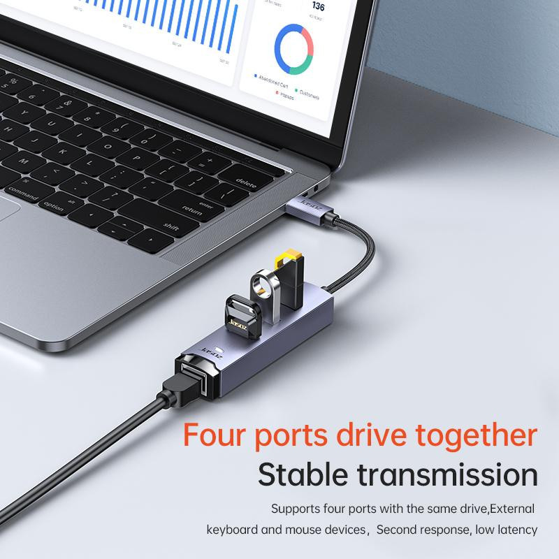 Card mạng Gigabit USB Type-C / Type-A + Hub 3 cổng USB 3.0 | 1000Mbps | Chip RTL8153