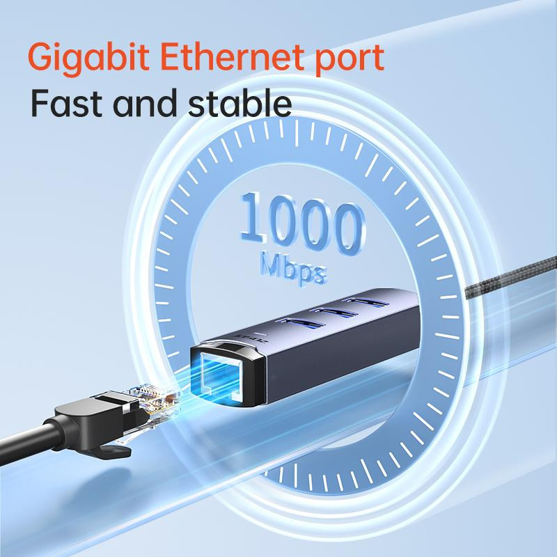 Card mạng Gigabit USB Type-C / Type-A + Hub 3 cổng USB 3.0 | 1000Mbps | Chip RTL8153