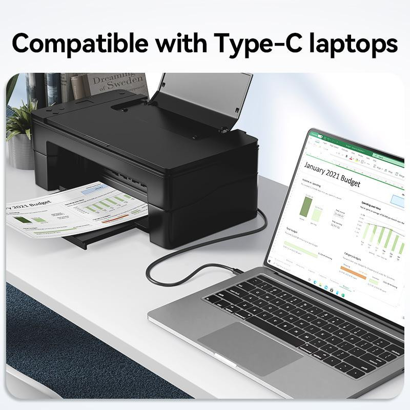 Cáp in USB Type-C Jasoz 480Mbps | Lõi đồng | Chống nhiễu | Bảo hành 18 tháng