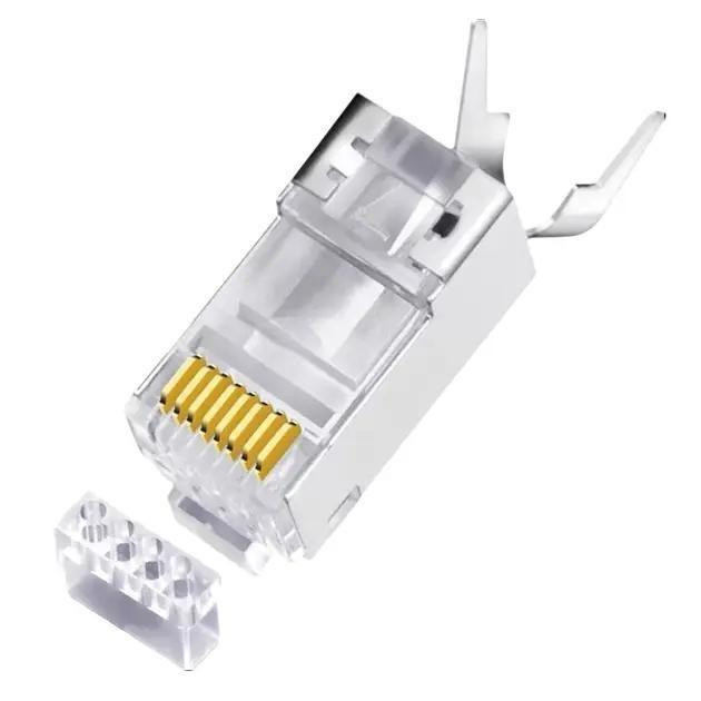 Đầu bấm dây mạng RJ45 Cat6A / Cat7 Gigabit | Bọc kim loại | Chân mạ vàng 50U | Hộp 50 chiếc