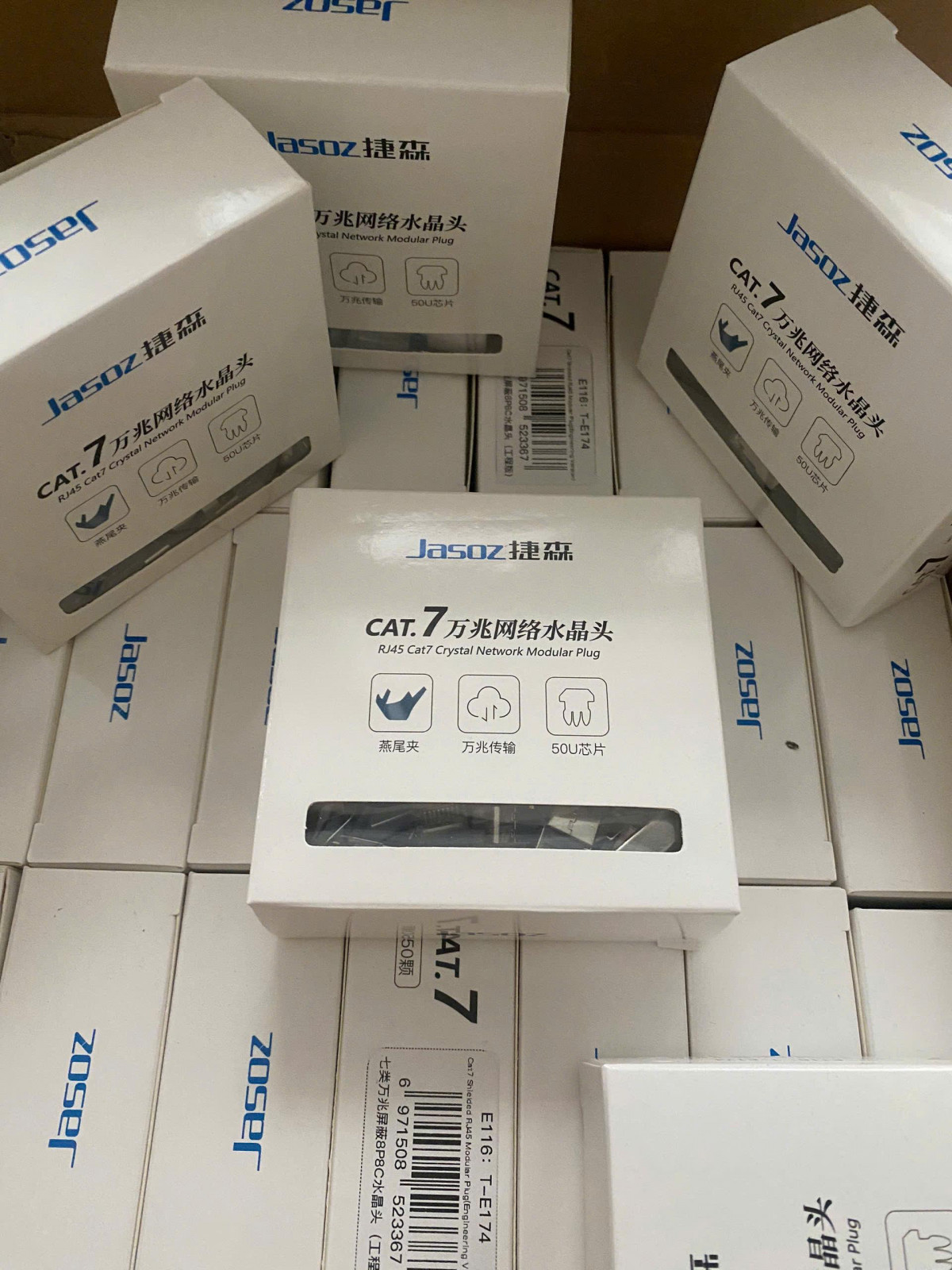 Đầu bấm dây mạng RJ45 Cat6A / Cat7 Gigabit | Bọc kim loại | Chân mạ vàng 50U | Hộp 50 chiếc