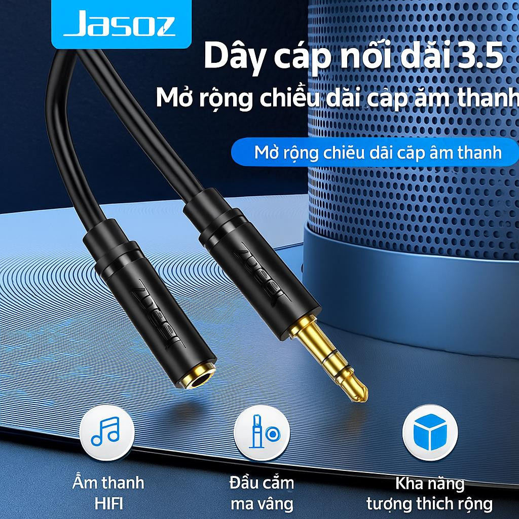 Cáp nối dài AUX 3.5mm đực cái lõi đồng 29AWG | Dây nối tai nghe, loa, máy tính | Dài 1.5m–5m