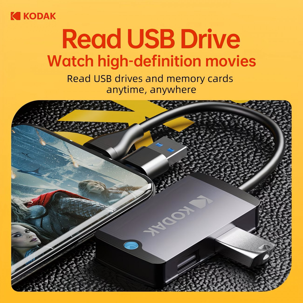 Hub chuyển đổi Type-C 5 trong 1 Kodak T320 – Dock mở rộng USB 3.0, USB 2.0, SD/TF, Type-C, vỏ hợp kim nhôm cho laptop, MacBook, điện thoại