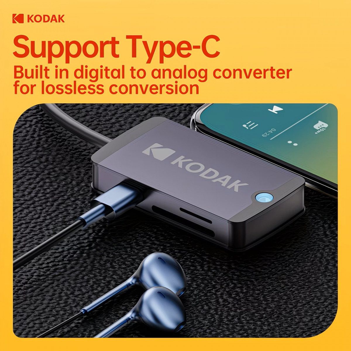 Hub chuyển đổi Type-C 5 trong 1 Kodak T320 – Dock mở rộng USB 3.0, USB 2.0, SD/TF, Type-C, vỏ hợp kim nhôm cho laptop, MacBook, điện thoại