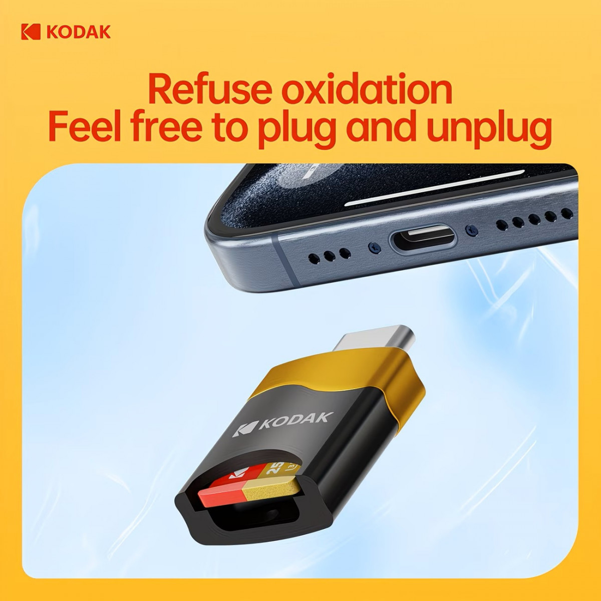 Đầu đọc thẻ nhớ Type-C 3.0 Kodak T330 – Card Reader TF / MicroSD hỗ trợ đến 2TB, truyền dữ liệu tốc độ cao cho laptop, MacBook, điện thoại