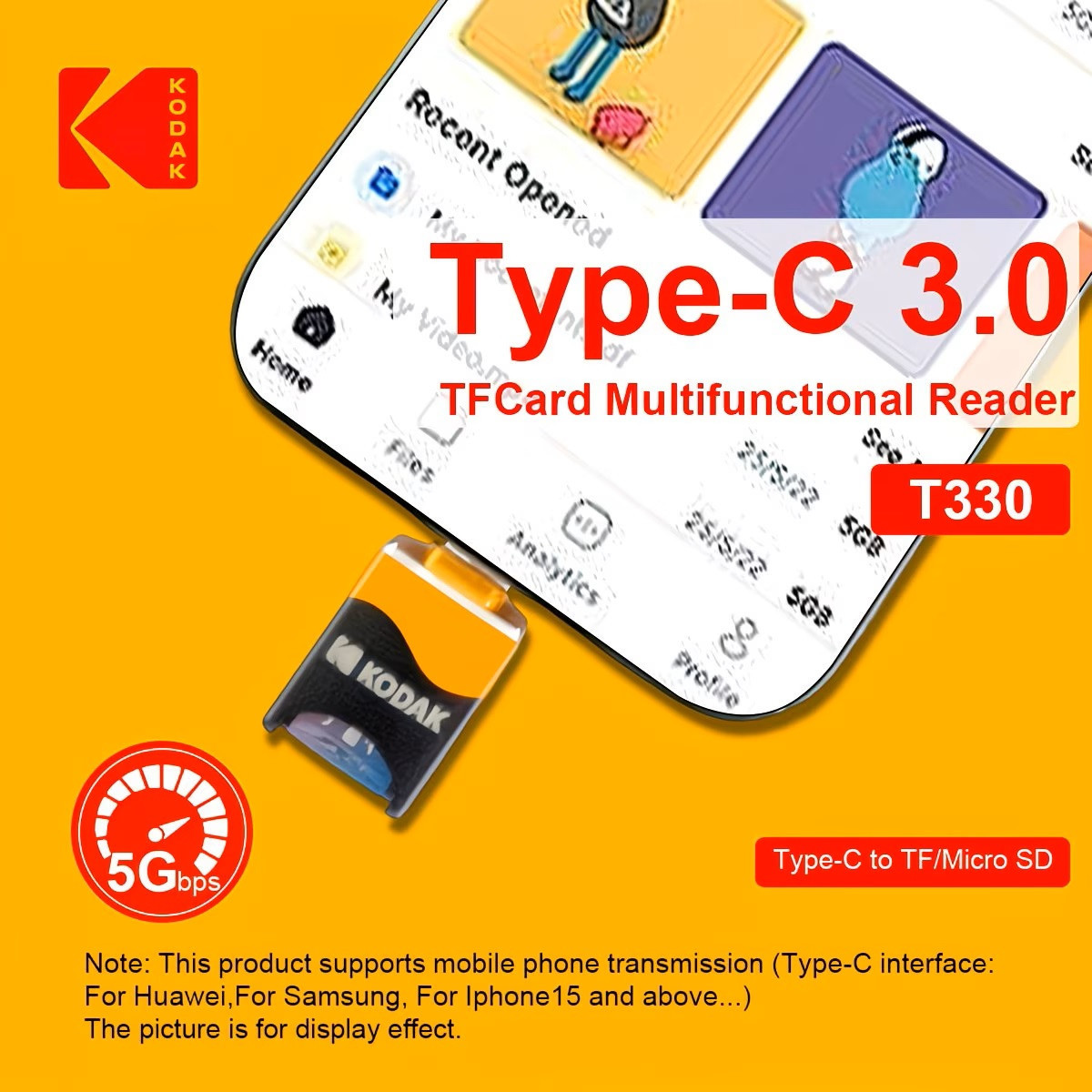Đầu đọc thẻ nhớ Type-C 3.0 Kodak T330 – Card Reader TF / MicroSD hỗ trợ đến 2TB, truyền dữ liệu tốc độ cao cho laptop, MacBook, điện thoại