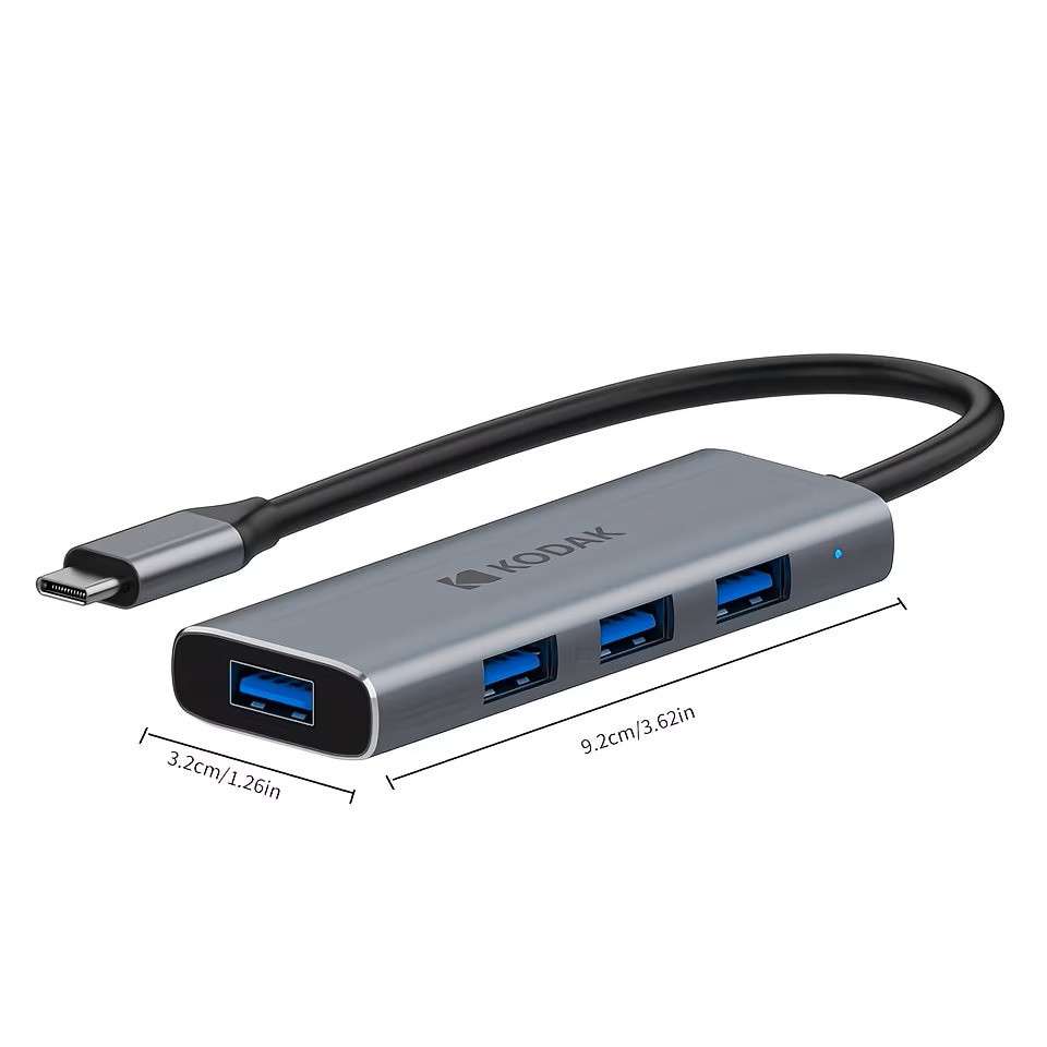 Hub USB-C 4 trong 1 Kodak T341 – Bộ chia 4 cổng USB 3.0 tốc độ 5Gbps cho laptop, MacBook, PC, điện thoại