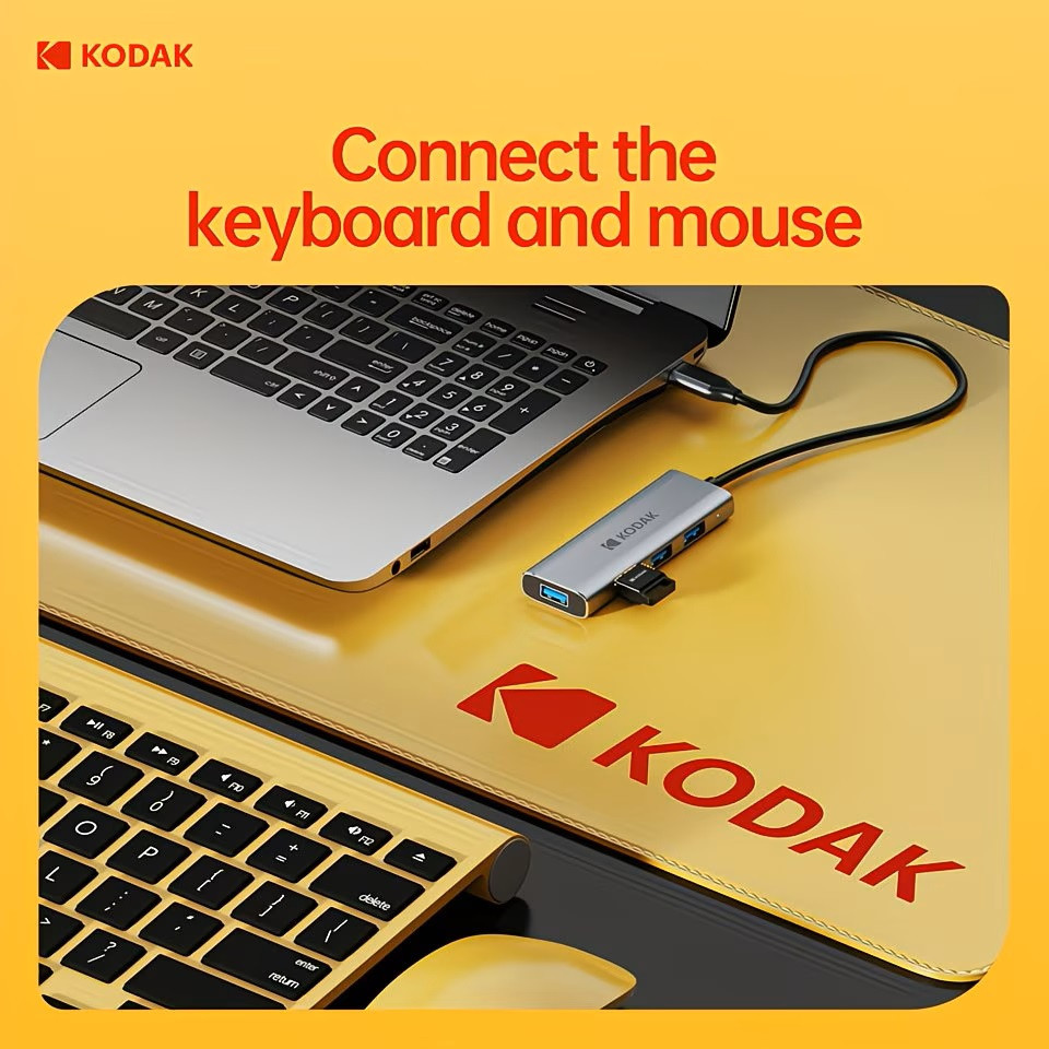Hub USB-C 4 trong 1 Kodak T341 – Bộ chia 4 cổng USB 3.0 tốc độ 5Gbps cho laptop, MacBook, PC, điện thoại