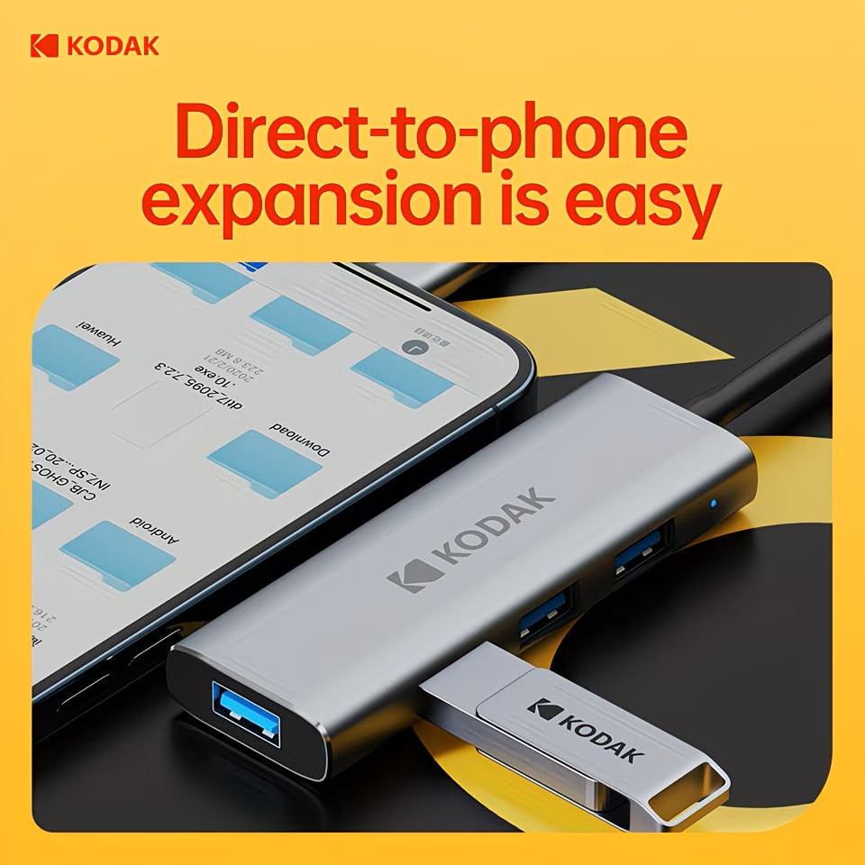 Hub USB-C 4 trong 1 Kodak T341 – Bộ chia 4 cổng USB 3.0 tốc độ 5Gbps cho laptop, MacBook, PC, điện thoại