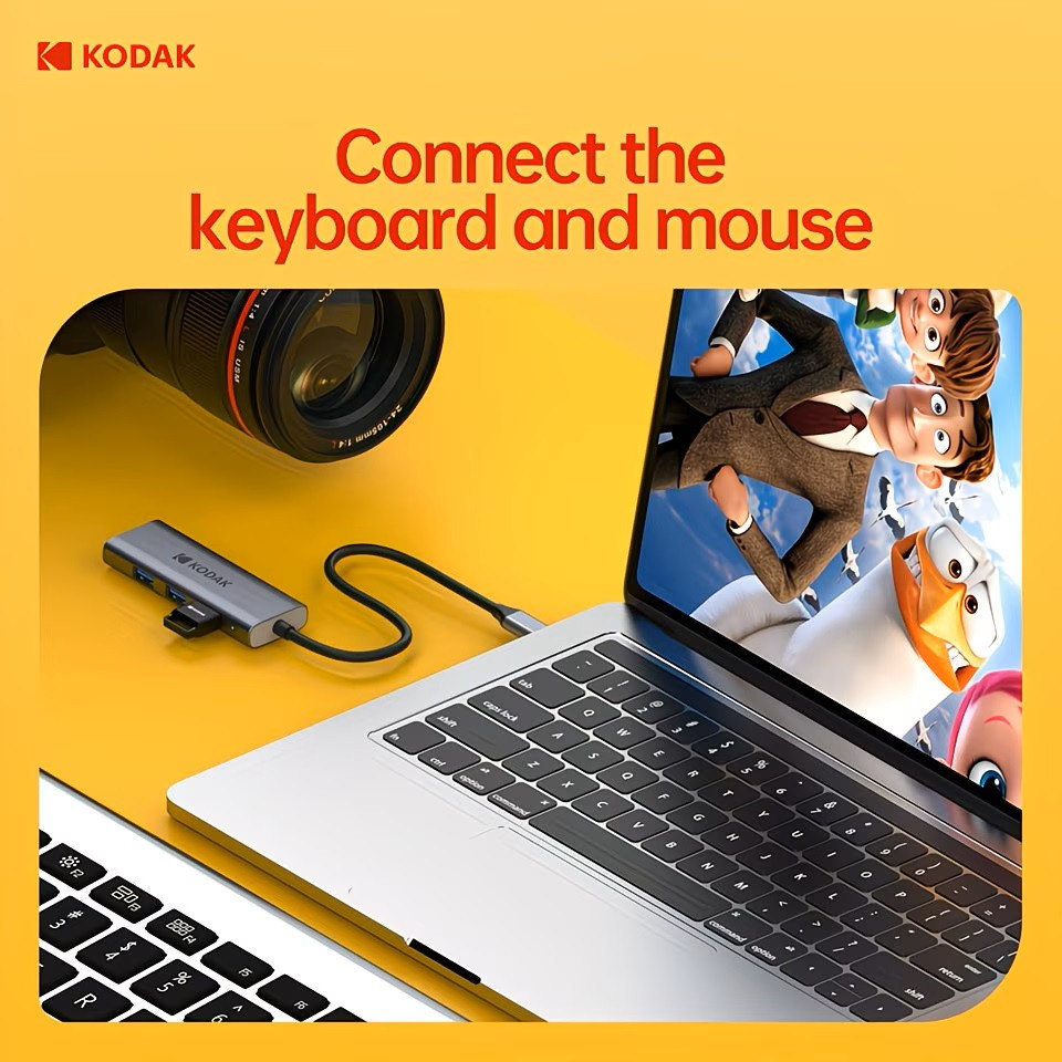 Hub Type-C 4 trong 1 Kodak T343 – 3 USB 3.0 5Gbps + RJ45 Gigabit 1000Mbps cho MacBook, laptop, PC