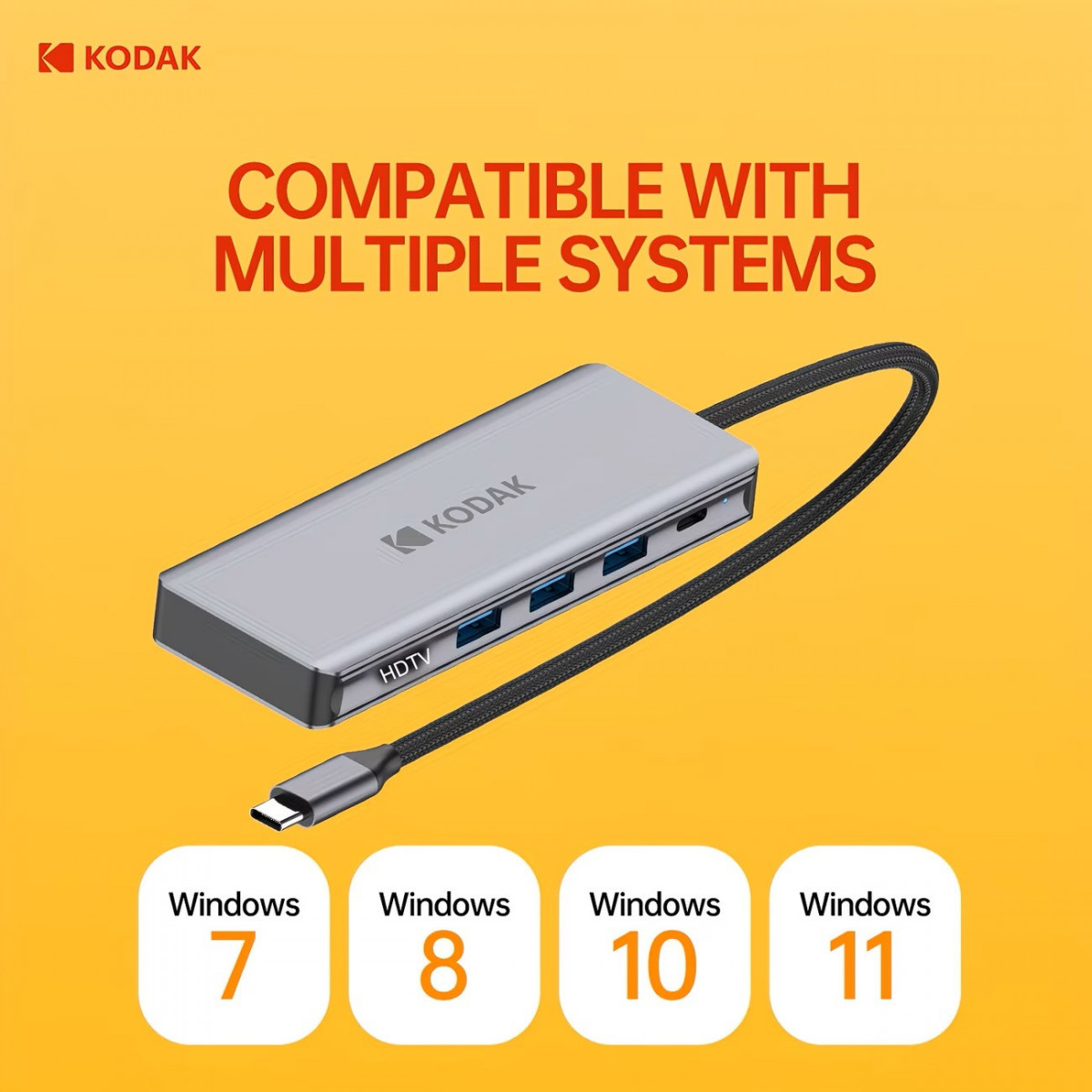 Hub Kodak T344 6-in-1 Type-C Dock HDMI 4K PD 100W + Khe SSD M.2 NVMe 10Gbps – Bộ Chia USB-C Đa Năng Cho Laptop MacBook