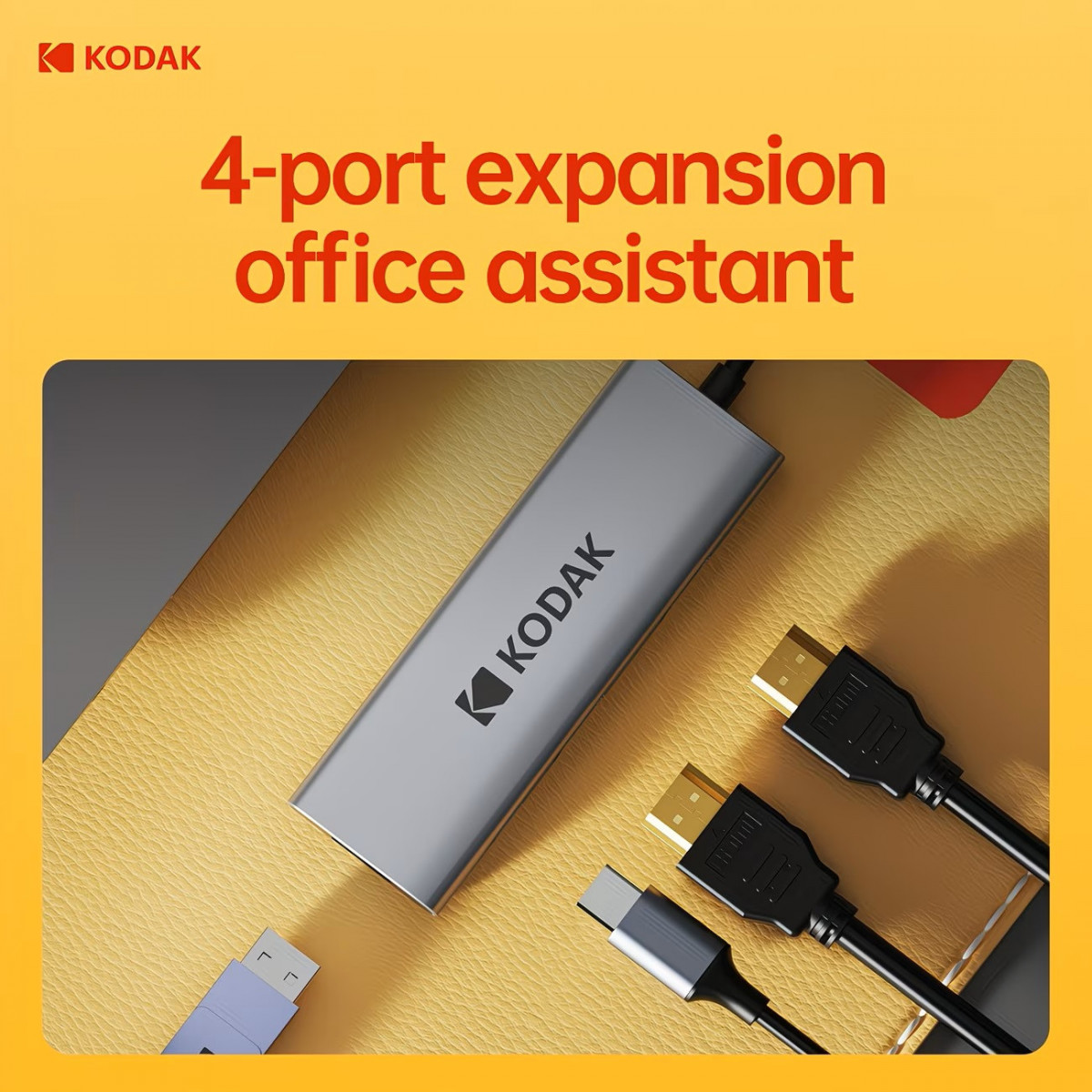 Hub USB-C Kodak T346 4-in-1 – Docking Station Type-C Sang 2 HDMI 4K + USB 2.0 + Sạc PD 100W Cho Laptop MacBook