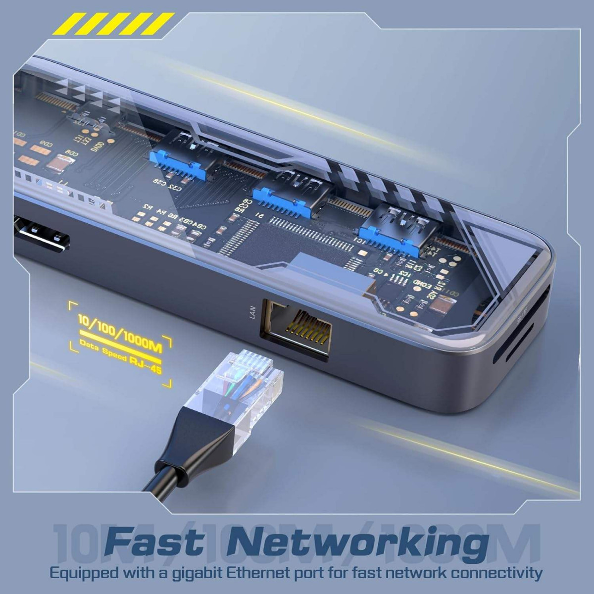 Hub USB-C 8 Trong 1 Jasoz T-H112 HDMI 4K LAN RJ45 USB 3.0 PD 100W SD TF Cho Laptop MacBook